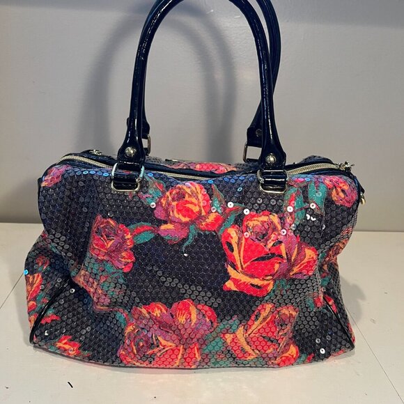 Like New Betsey Johnson Black Floral Sequin Satchel/Crossbody Bag - Picture 10 of 14